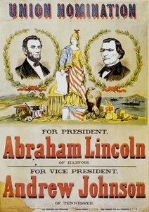 Plakat for amerikanske presidentvalg: kandidat Abraham Lincoln og hans visepresident Andrew Johnson, 1860